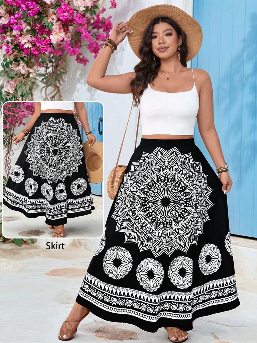 Breezaya Plus Size Casual Retro Bedrukte Rok Voor Vrouwen