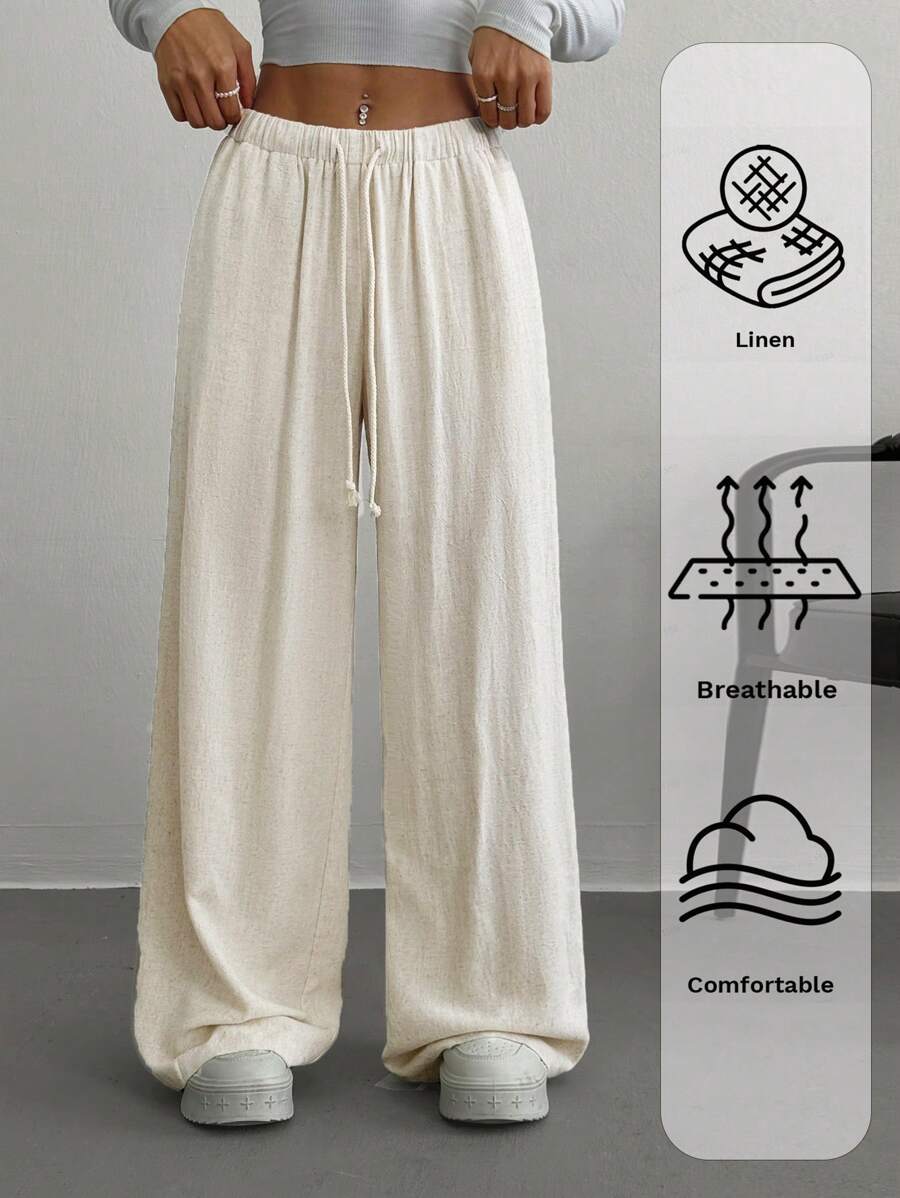 SHEIN EZwear Dames effen kleur veterzak eenvoudige casual lange broek