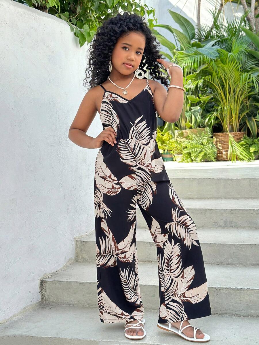 SHEIN Tween Girls' Casual Ditsy Floral Jumpsuit