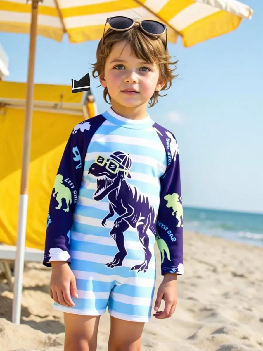 SHEIN 1 Piece Set Young Boys Boys Casual Sports Swimsuit With Dinosaur Pattern Leggings Kids Outfits Young Boy Clothes Back To School Boys Set Suitable For Outdoor Swimming Kids Bathing Suits Suitable For Spring, Summer