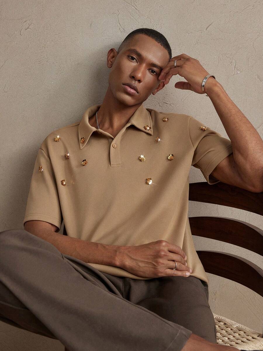 AKNOTIC Party Men's Fitted Turndown Collar Casual Short Sleeve Polo Shirts, Suitable For Summer
