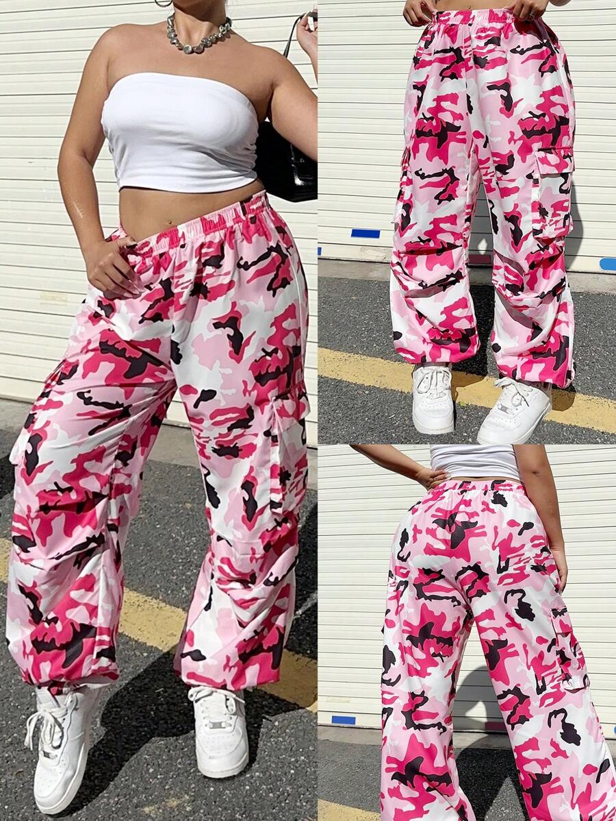 POPSWAY Pantalones cargo de camuflaje holgados y casuales para mujer de talla grande