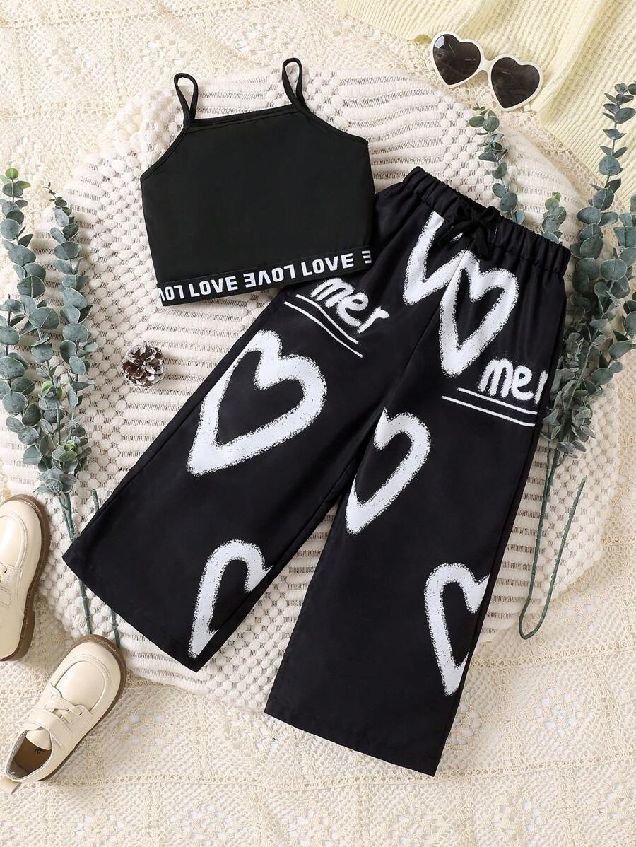 2pcs Simple & Fashionable Young Girl Camisole And Pants Set, Casual Everyday Outfit