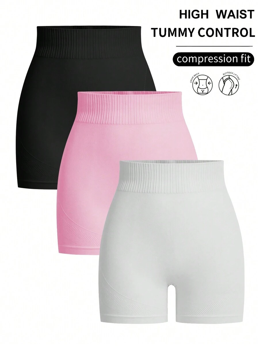 Seamluxe SHEIN Sport 3pcs/Set Seamless Sport Shorts, Solid Color, Minimalist Fashion For Casual Daily Wear Biker Shorts
