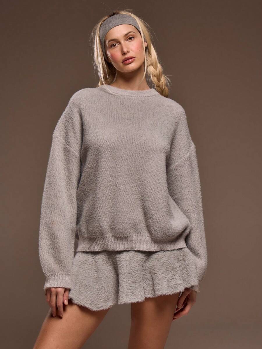 MUSERA Relaxed Fit Crew Neck Fluffy Knit Long Sleeve Jumper Spring Summer Cute Casual Y2k 90's Brunch