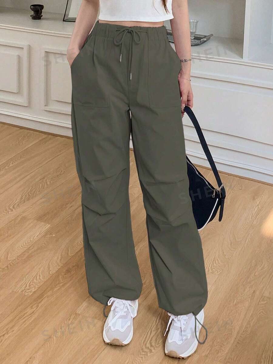 DAZY Pantalones con bolsillos en diagonal y cordón ajustable en la cintura