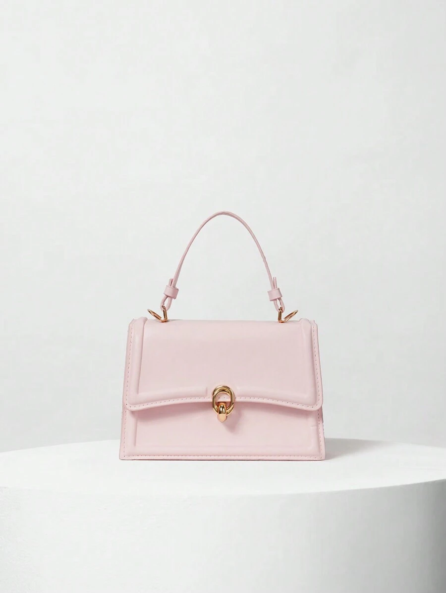 Bolso de mano elegante de unicolor, cartera con solapa de estilo retro para mujer, bolso bandolera de PU con asa superior para San Valentín