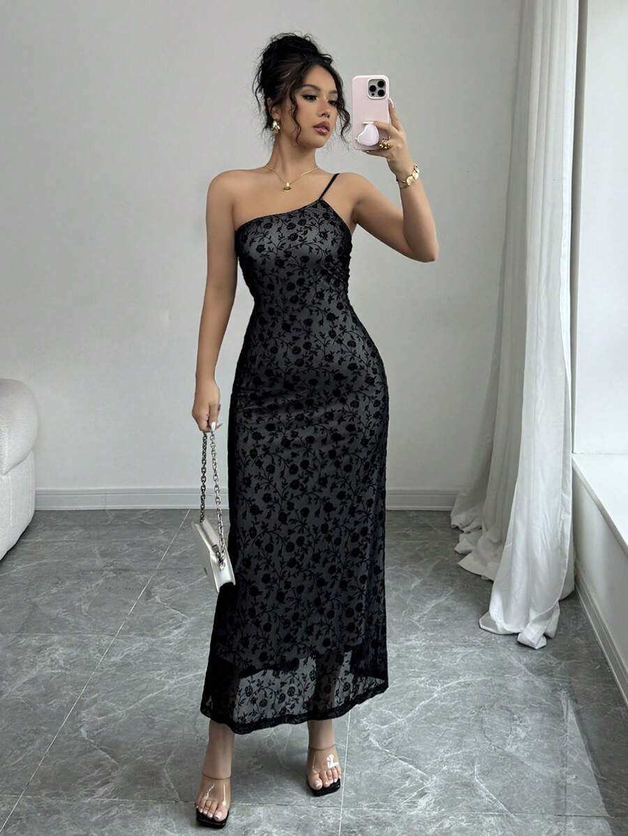 Chiquease Robe élégante slim fit sans manches à fleurs floquées pour femme