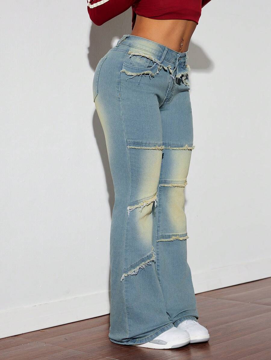 SHEIN ICON Versleten vintage gewassen flared damesjeans