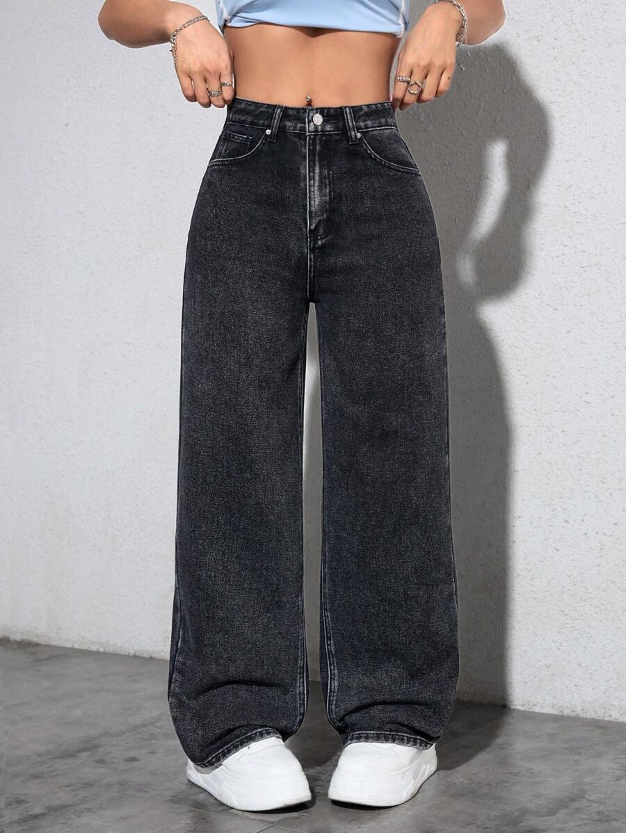 SHEIN EZwear Casual gewassen hoge taille rechte pijp jeans