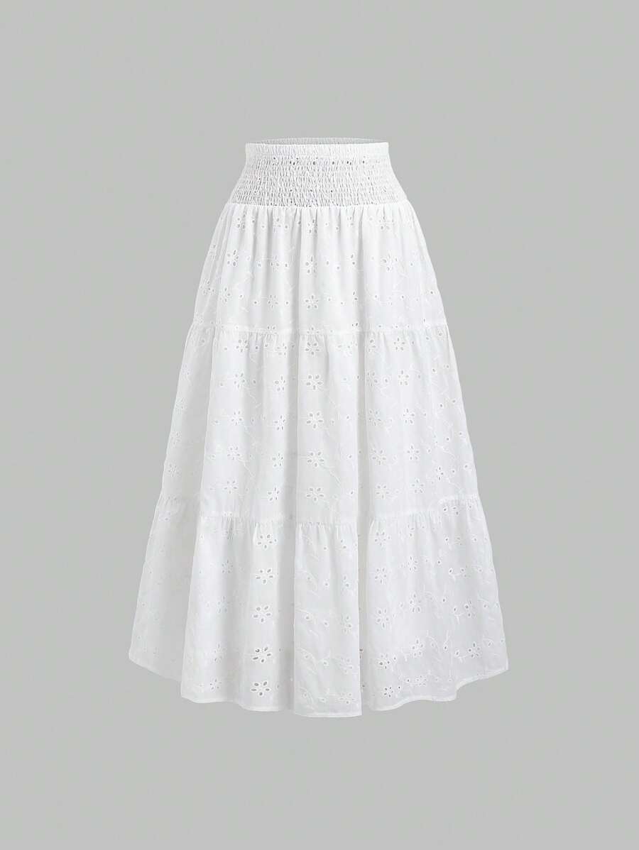 Sweetra Women's French Embroidered Lace Tiered Maxi Skirt, Spring/Summer