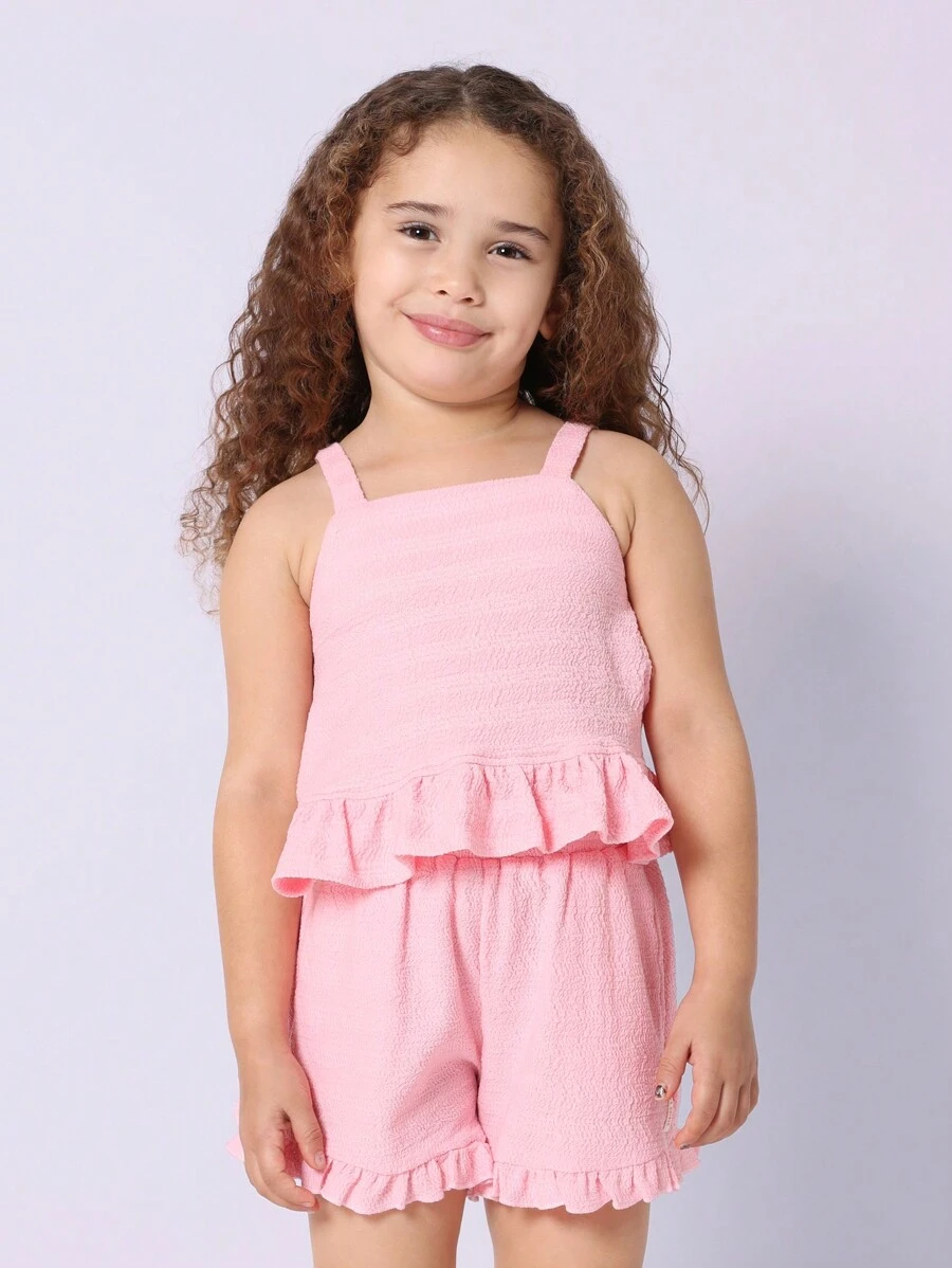 SUMWON Textured Peplum Tank Top With Ruffle Trim Kids Summer Sleeveless Blouse Smocked Spring Girls Casual Party Holiday Beach Vacation Wear