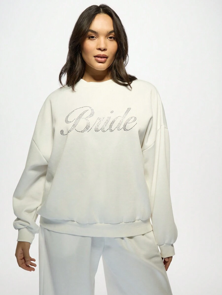 MISSGUIDED MISSGUIDED PLUS Pull luxueux de la collection de mariage avec diamants pour la mariée. Pull oversize pour la fête de mariage avec des cristaux de haute qualité. Cadeau parfait pour la saison des mariages