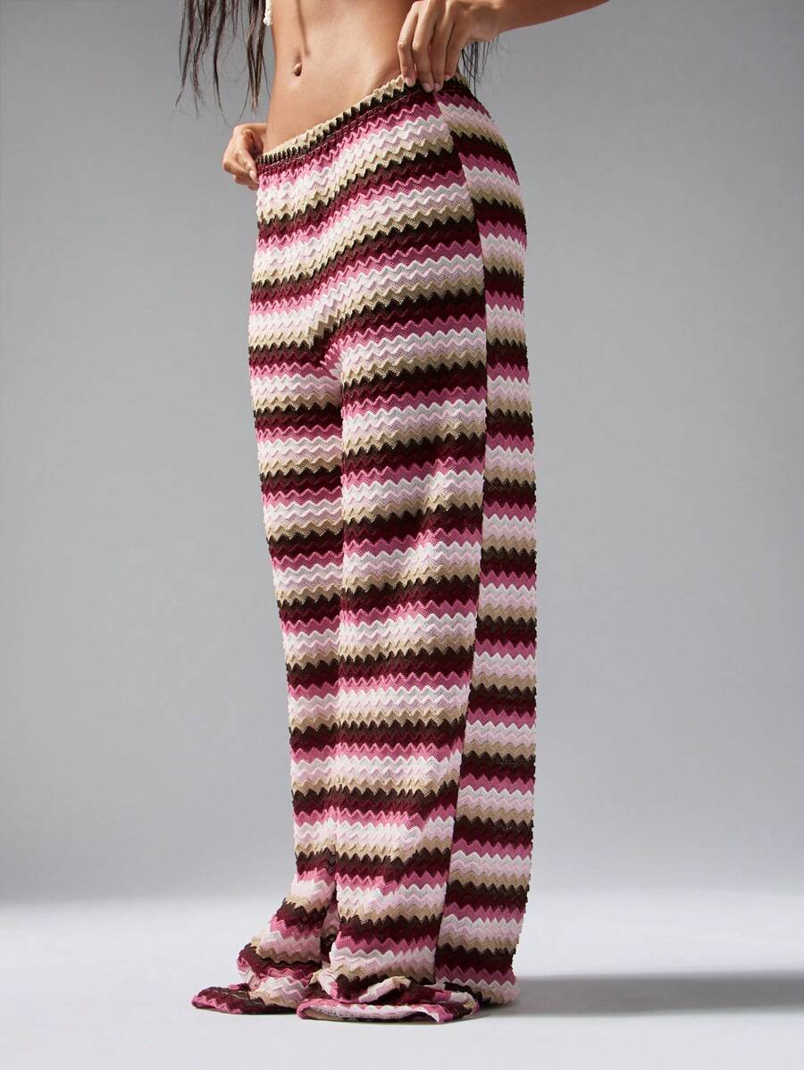 MISSGUIDED Pantalones de playa de ganchillo con diseño de zigzag, pantalones anchos de estilo bohemio y festival, ropa de resort, vacaciones de verano, loungewear, estilo retro