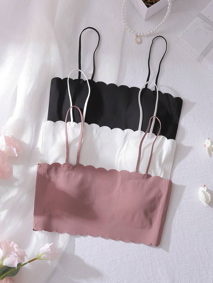 Set de 3 bralettes sin costuras, suaves y cómodos con almohadillas, en negro y blanco, para niñas preadolescentes