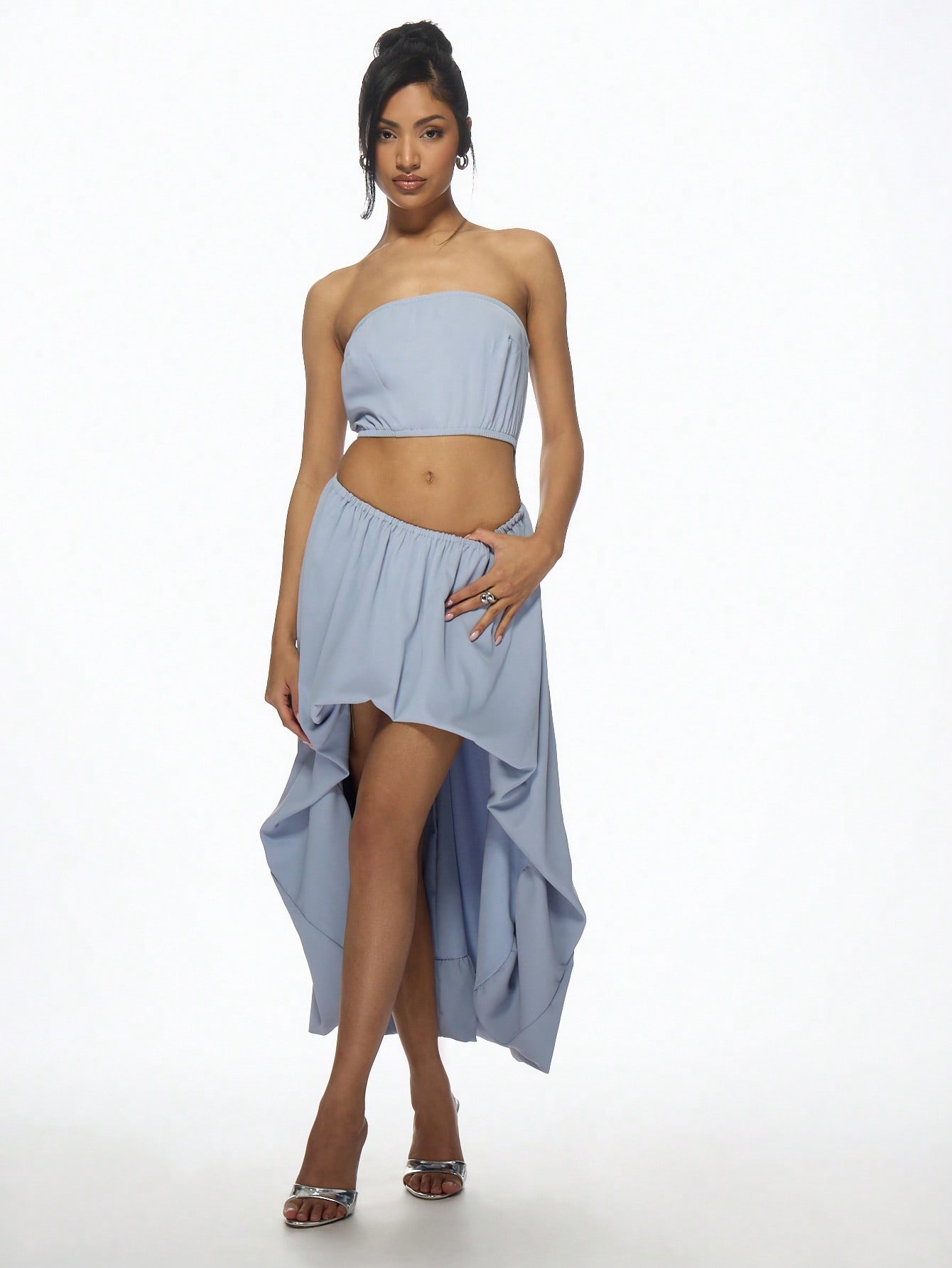 MISSGUIDED ストラップレス パフボール ハイロー マキシドレス