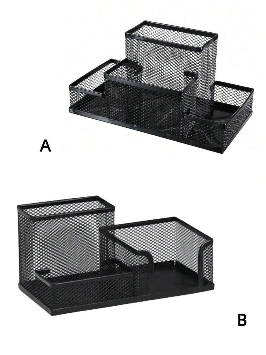1 Pack Desk Organizer Desktop Mesh Pen Pencil Holder Caddy With 4 Compartments, Office Home School Classroom Accessories Cool Supplies Black Back To School