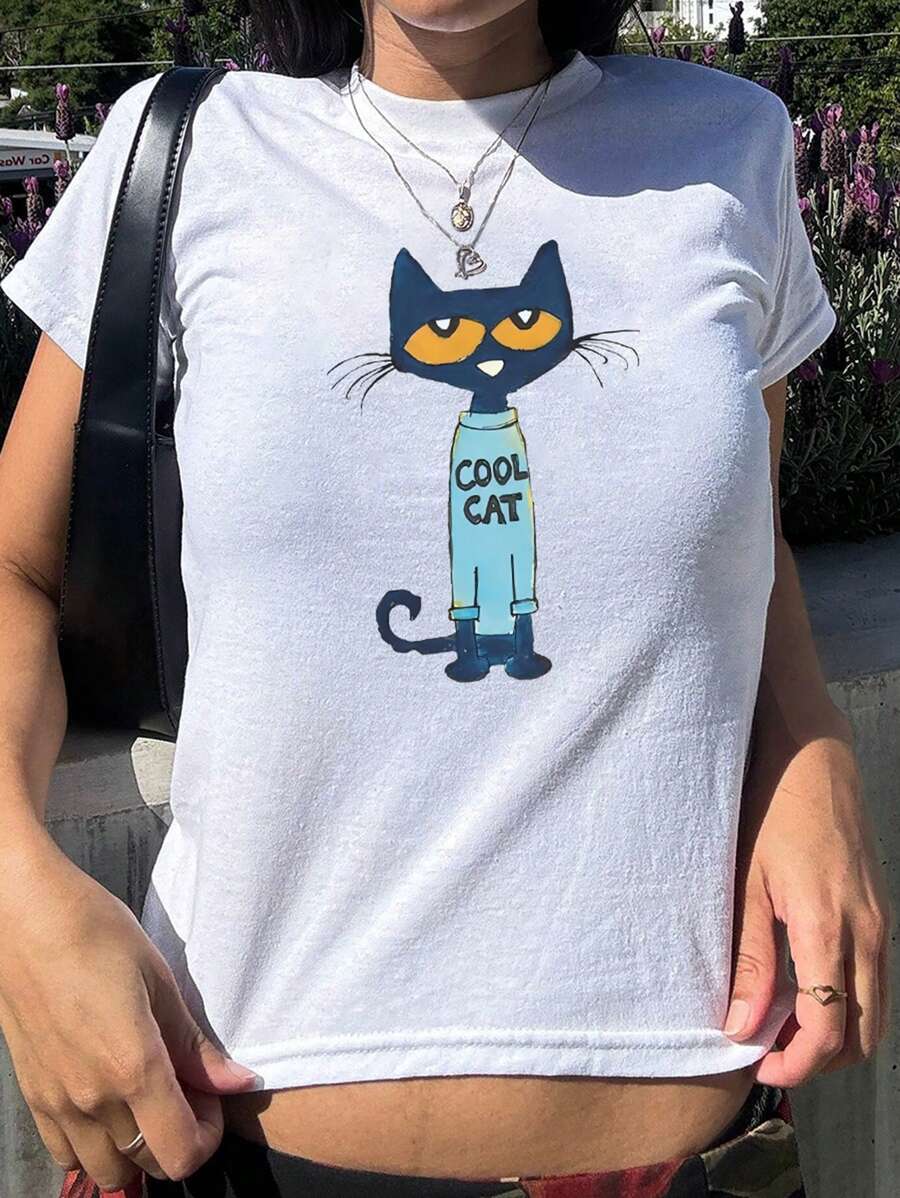 SHEIN EZwear Camiseta regular de mujer cuello redondo, simple, de moda, casual, para uso diario