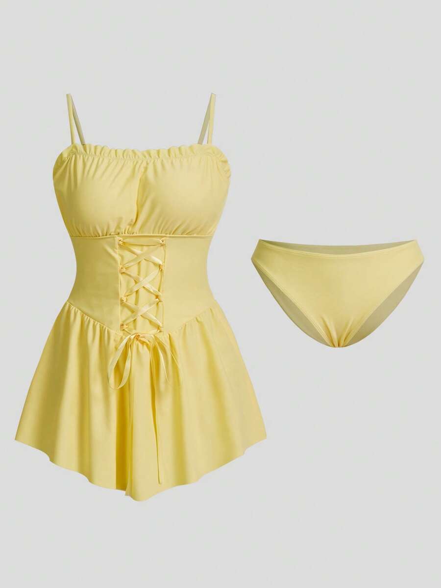 Swim Mod Vestido de baño elegante de estilo princesa con cintura ceñida y Bottom, para el verano y las vacaciones en la playa
