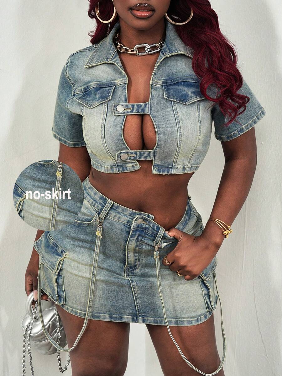 Slaydiva Dames Denim Top Sexy Strakke Korte Mouw Blauwe Herfst Dames Herfst Sets Kostuum Dames Jassen