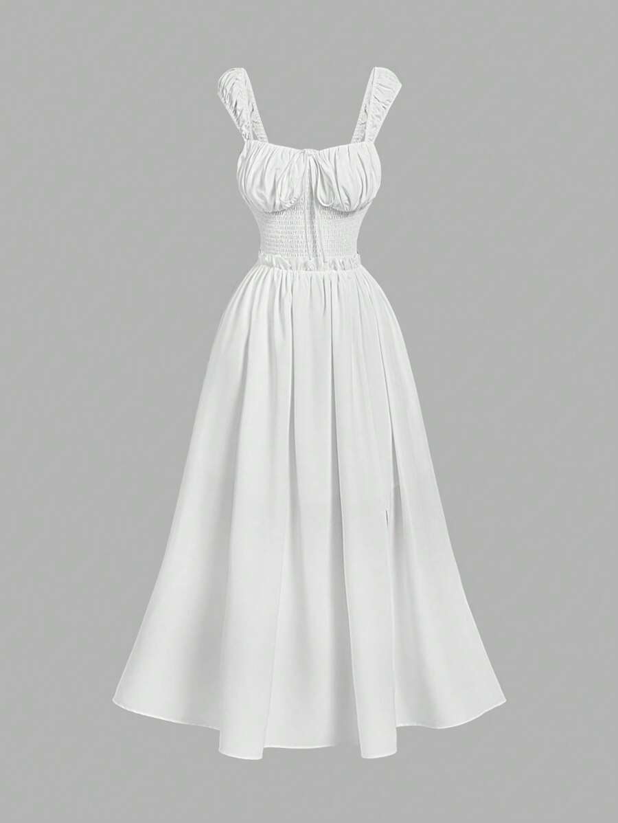 SHEIN MOD Sexy White Dress With Front Tie Slit, Bohemian Dress, Elegant Dress, Tea Party Dress, Date Dress For Women, Valentine's Day Dress, Summer Dress, Cruise Dress, Beach Dress