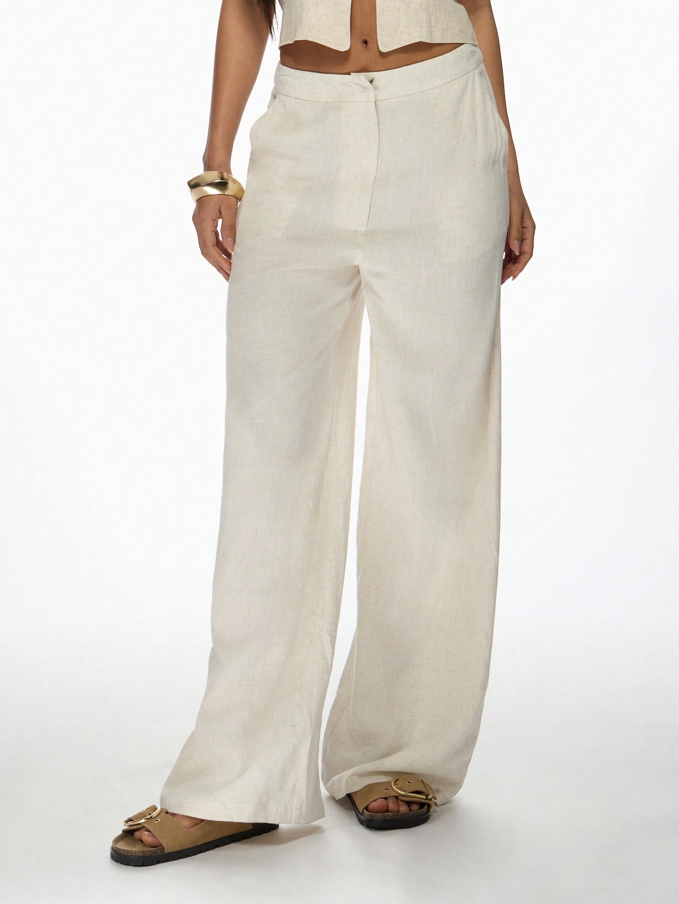 Luxury Linen Wide Leg Palazzo Pants Resort Wear Beach Vacation Summer Loungewear High Waisted Casual Elegant Trousers With Side Pockets