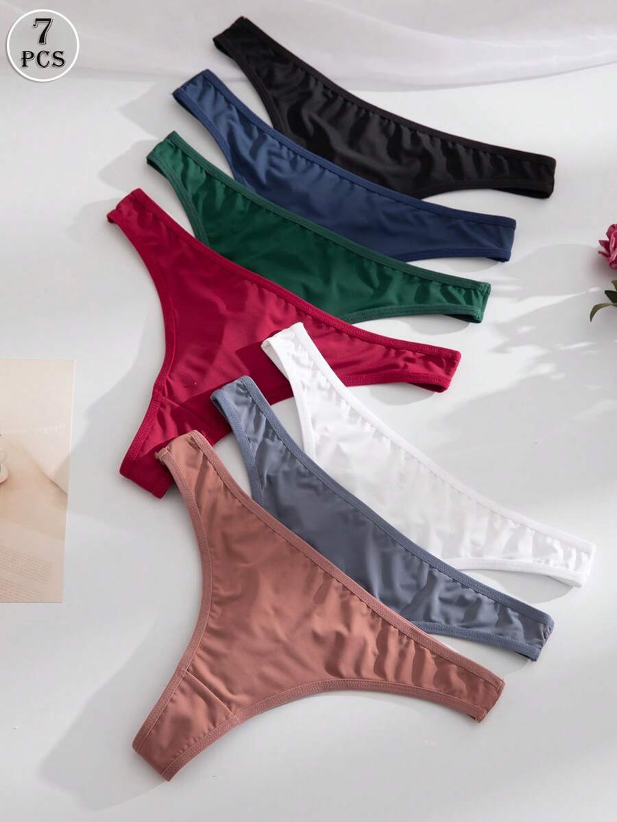 7pcs/Pack Women Seamless Low Waist Comfortable Versatile Thong Panties