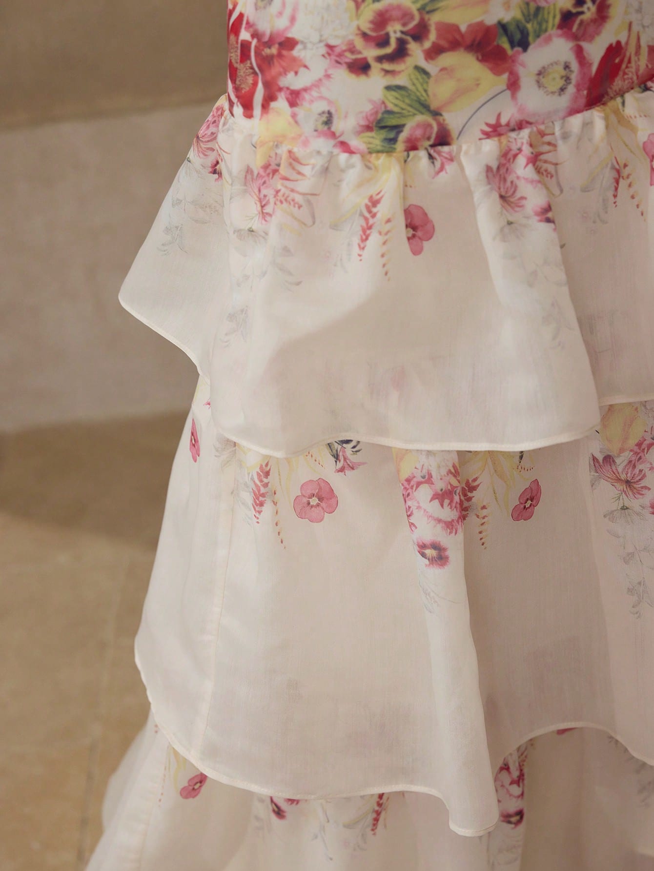 ★E.B.M★ Flower Layered Skirt EMP5ETP010 FLORAL PRINT RUFFLE LAYERED SKIRT|Motf