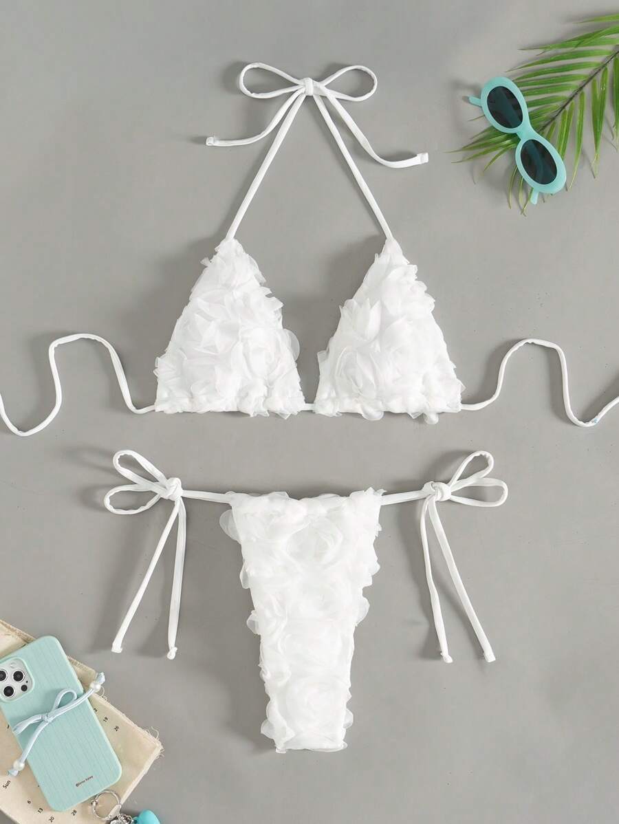 Swim Mod Women's 3D Floral Mesh Bikini Swimwear, For Summer Beach Vacation
