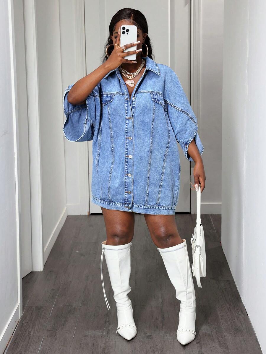 Slaydiva Women's Casual Denim Dress For Outdoor Travel