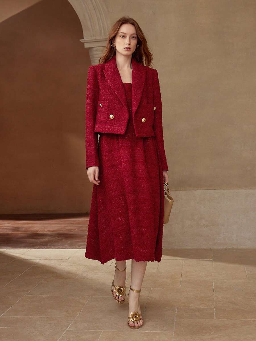 MOTF PREMIUM DOUBLE BUTTON TWEED BLAZER