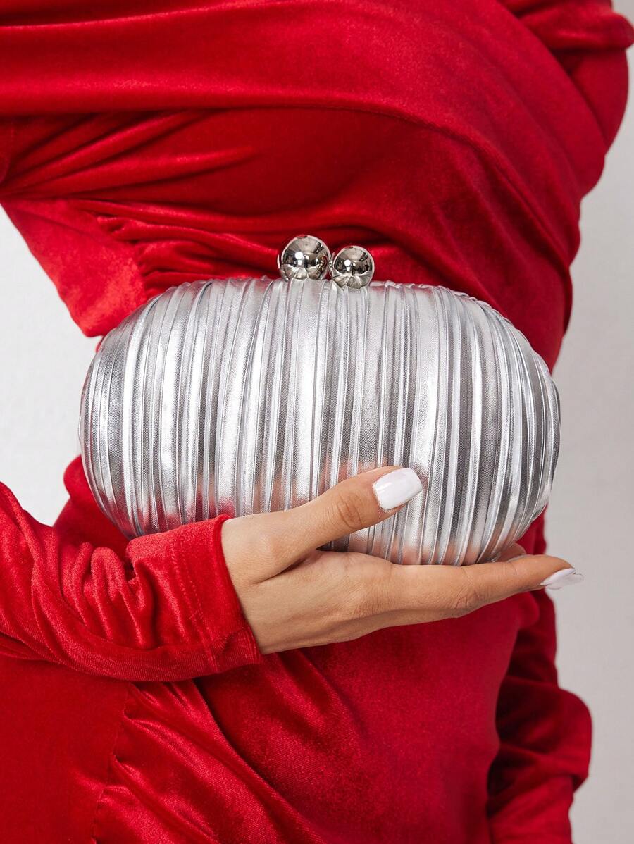 SHEIN BAE Women's Elegant Silver Clutch Evening Bag, Prom Bag For Party