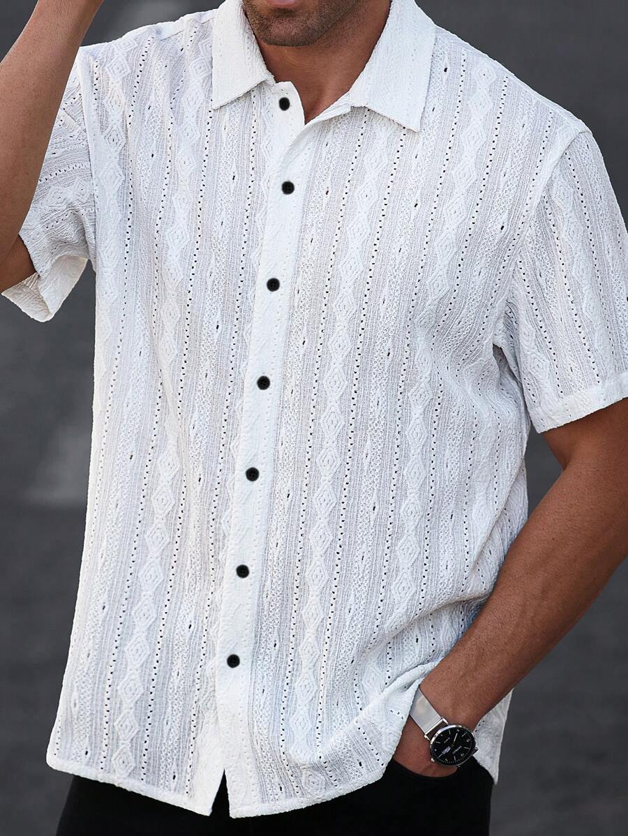 Manfinity CasualCool Heren Casual Jacquard Textuur Korte Mouw Overhemd