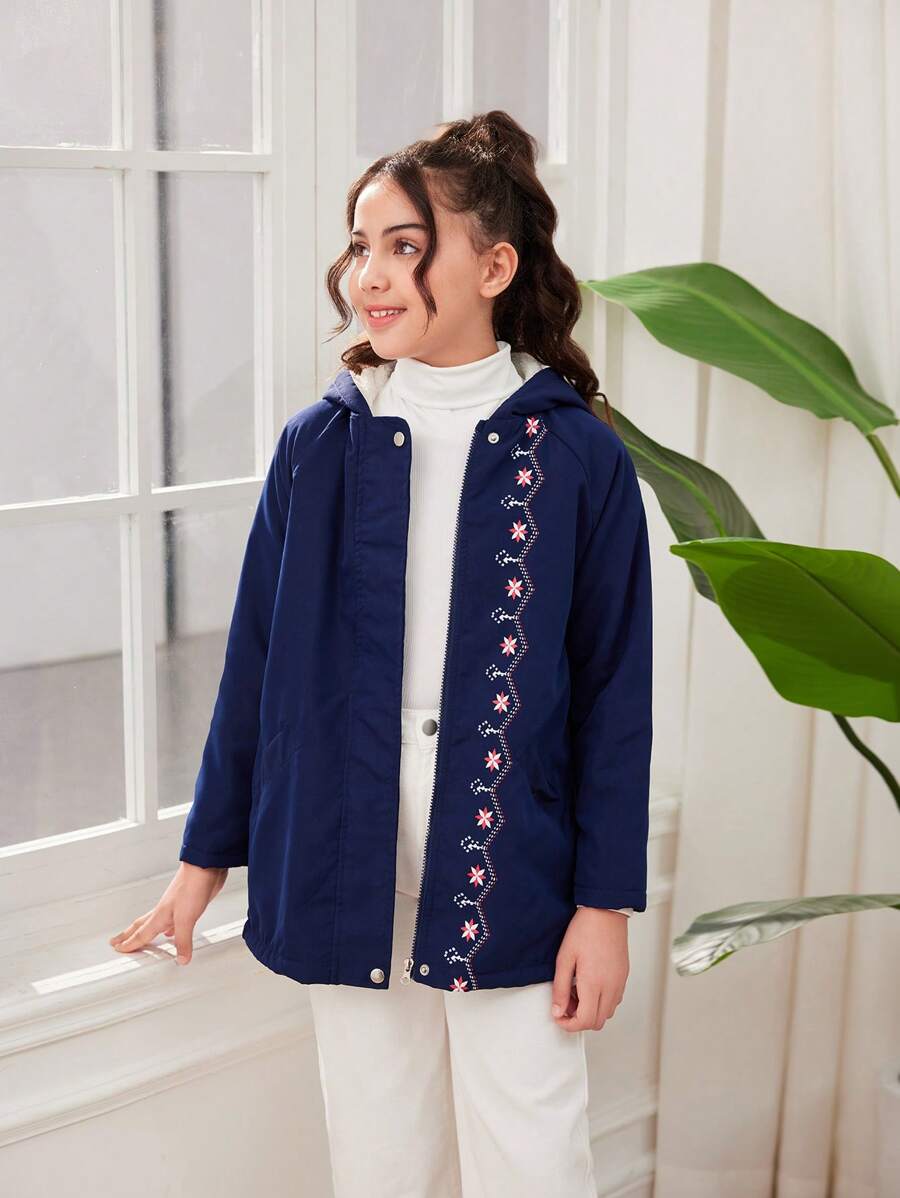 SHEIN Giacca con cappuccio a maniche lunghe con stampa semplice per ragazze pre-adolescenti