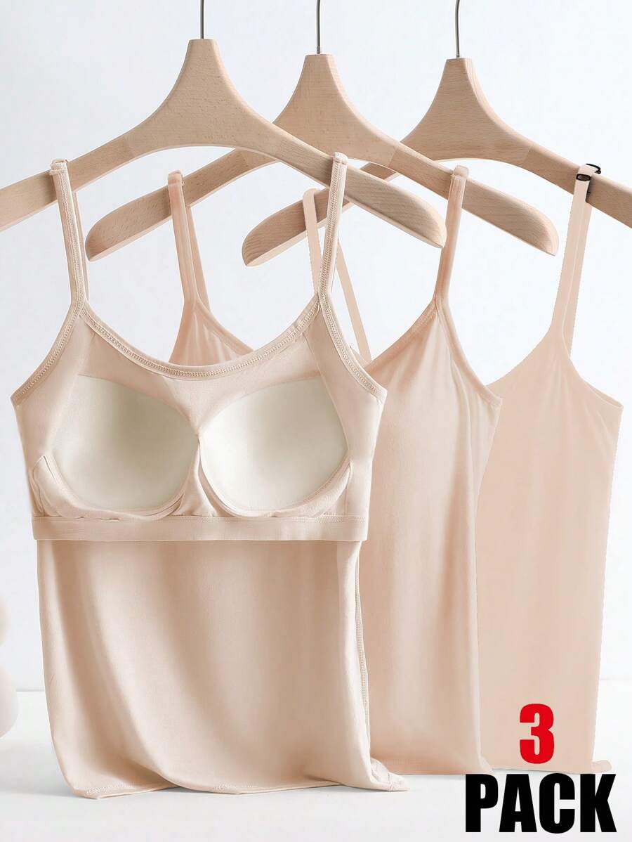 Chiquease 3pcs Anti-Flashing Seamless Camisole With Built-In Padded Bra, Comfortable Strap