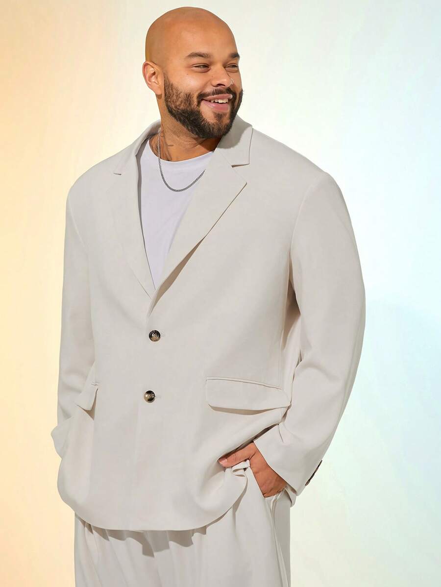 EASEVO Men Plus Size Loose Casual Woven Long Sleeve Blazer Jacket
