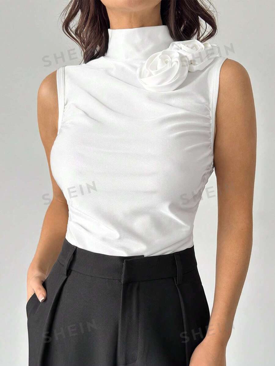 Firerie Body elegante, romántico y de moda para uso diario, con diseño sexy de tirantes, ajustado y con decoración floral 3D fruncida, adecuado para fiestas, fiestas navideñas, vacaciones, regreso a clases, citas románticas y bodas