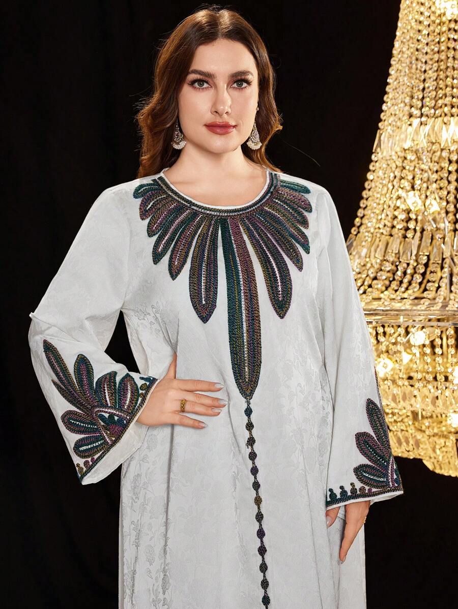 Al Najma Nuevo vestido largo de estilo árabe para tallas grandes, bordado con lentejuelas y rhinestones, bata indonesia/turca
