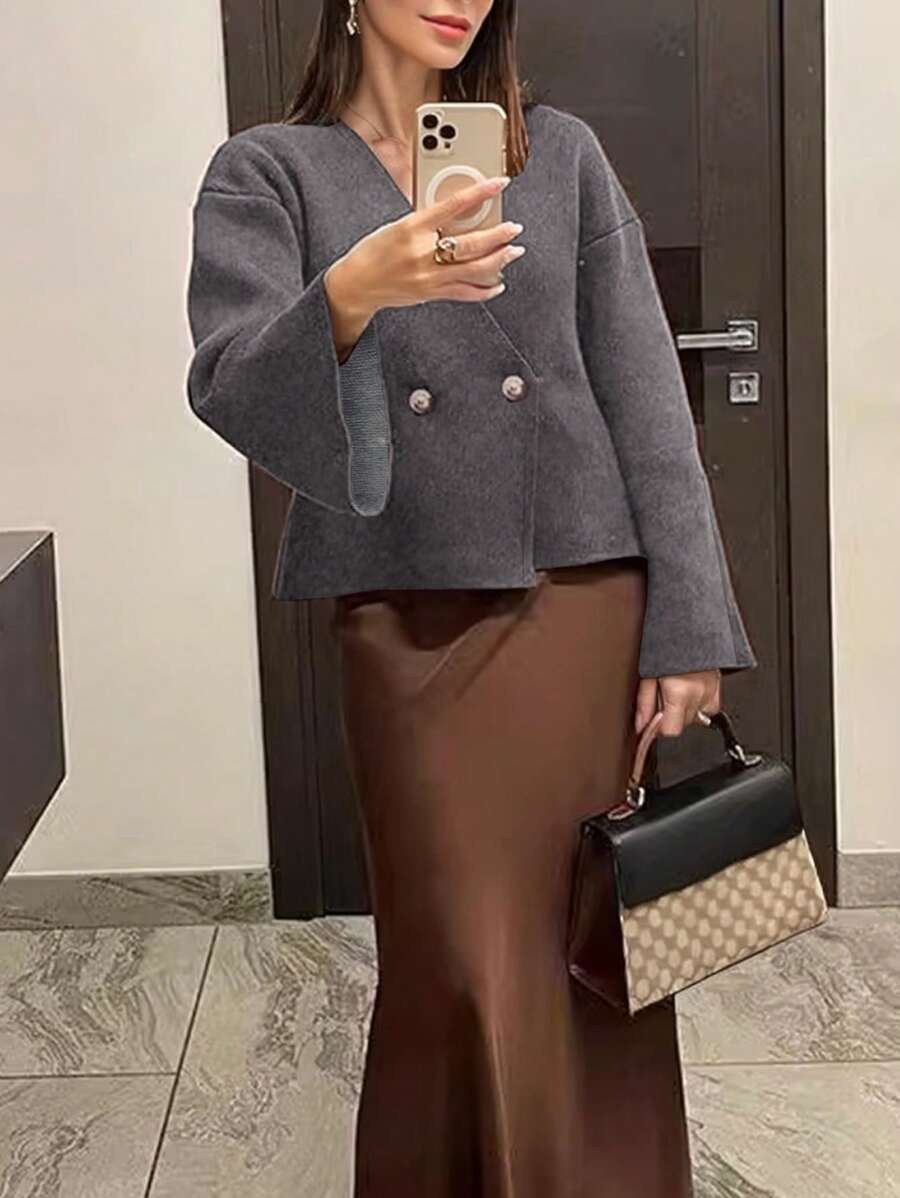 INAWLY Cardigan corto elegante da donna con scollo a V, maniche a sbuffo in pelliccia sintetica