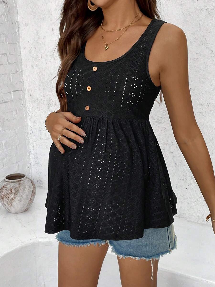 SHEIN Maternity Solid Button Front Peplum Tank Top