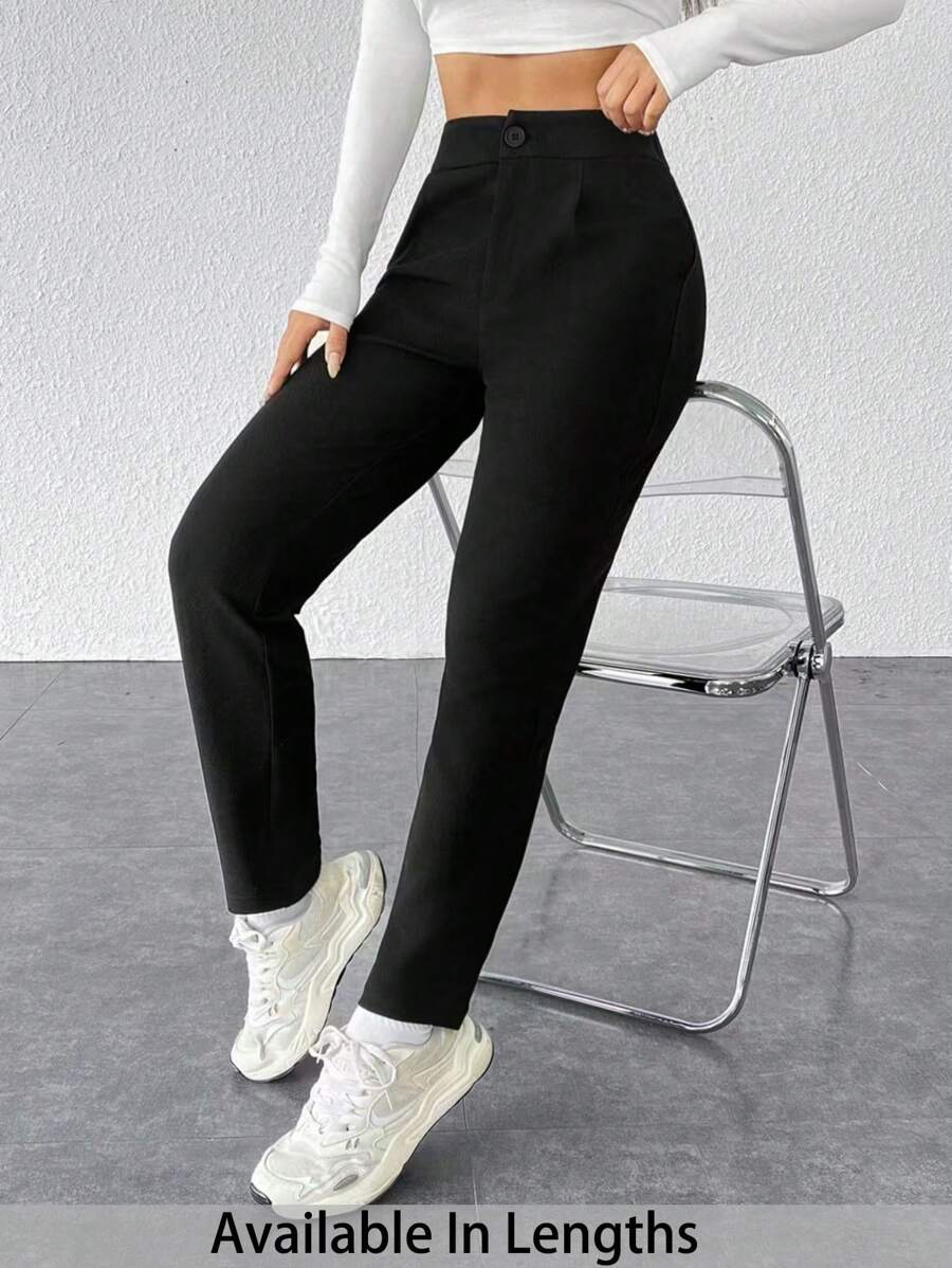 SHEIN PETITE CURVE Plus Size Women's Solid Color Tight Casual Versatile Trousers