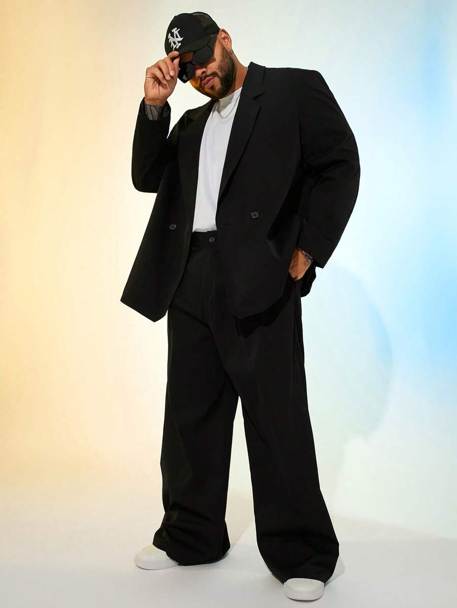 EASEVO Plus Size Men's Loose Woven Black Long Casual Pants
