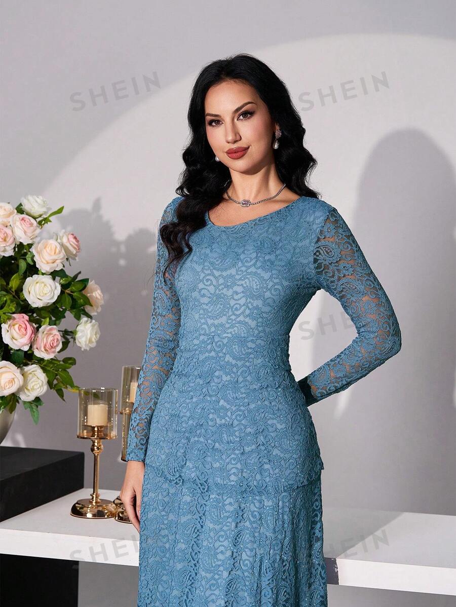 Modelyn Vestido elegante de mujer con cuello oblicuo y diseño de capas