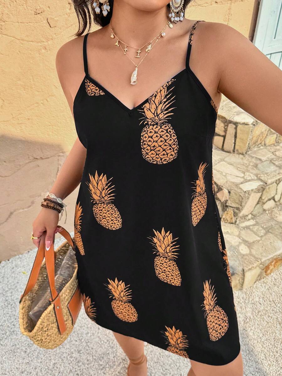 SHEIN VCAY Abito canotta con stampa ananas, taglie forti, casual ed elegante per l'uso quotidiano