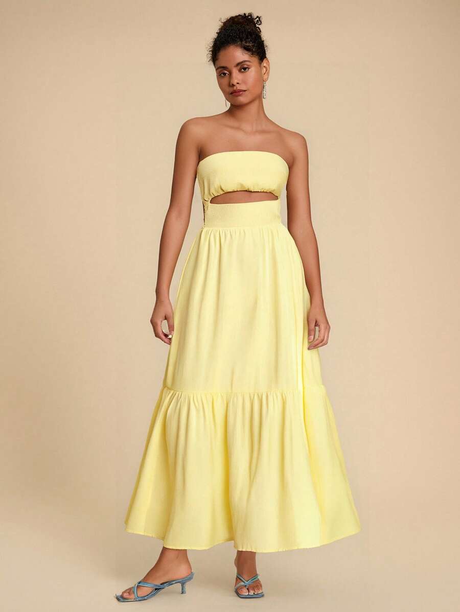 Travachic Vestido elegante de unicolor con diseño calado