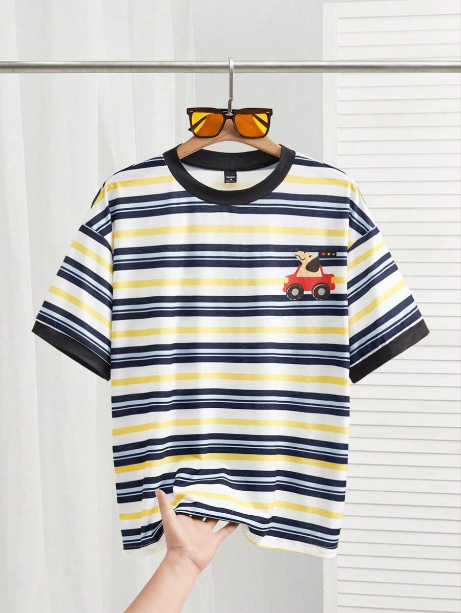 Manfinity VCAY Tricou casual unisex cu mânecă scurtă, cu mânecă scurtă, cu grafică pentru mașină și câine, potrivit pentru purtarea de zi cu zi