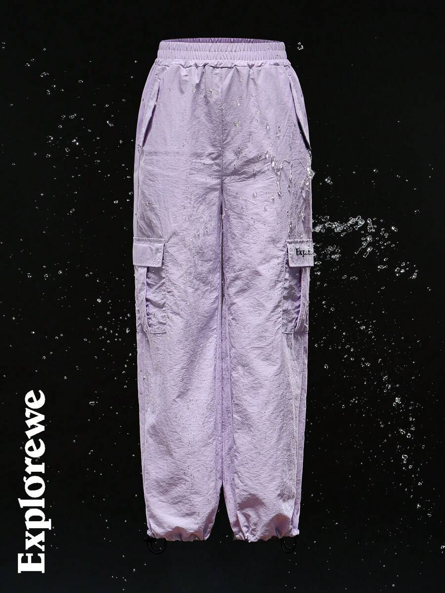SHEIN Tween Girls Elastic Waist Pocket Simple Casual Long Pants, Daily Wear