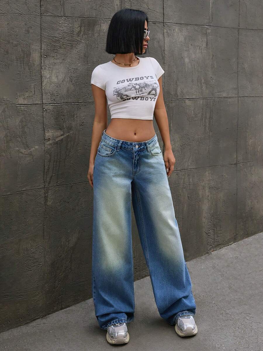 SHEIN WOMEN WIDE LEG LOW WAIST JEANS