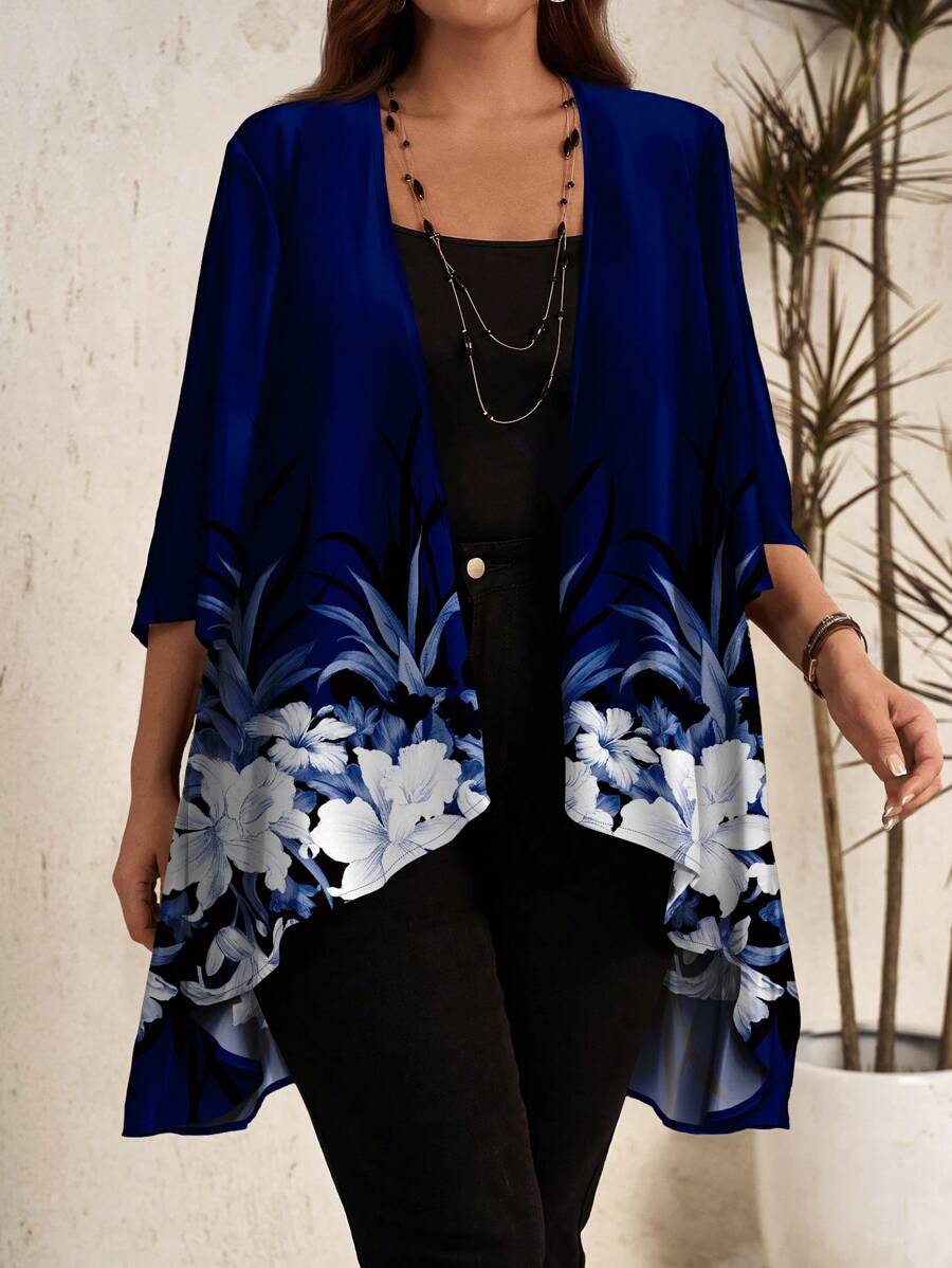 EMERY ROSE Giacca oversize a maniche 7/8 con scollo aperto e orlo asimmetrico, adatta per l estate, elegante giacca bohémien per addio al nubilato
