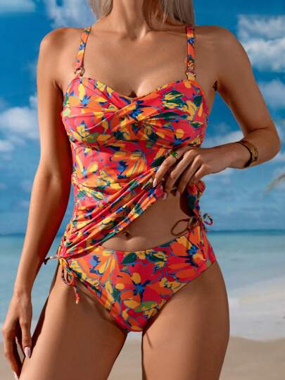 Swim Lushoire Women's Floral Print Tankini Set For Summer Beach Vacation